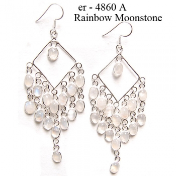 Best selling genuine silver top design rainbow moonstone Indian bezel earrings